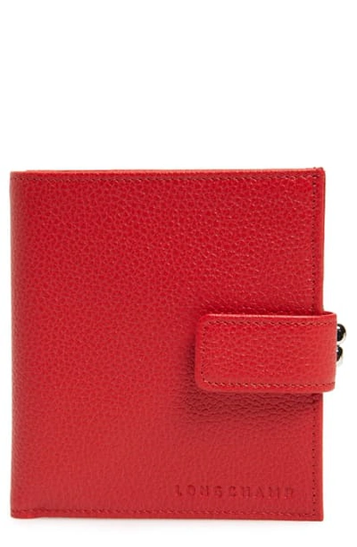 Shop Longchamp 'le Foulonne' Pebbled Leather Wallet In Red Orange