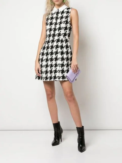Alice And Olivia Ellis Houndstooth Zip Front Sleeveless Dress In 