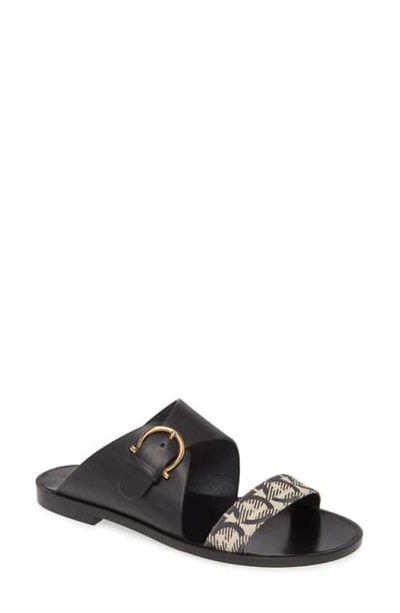 Shop Ferragamo Cassie Logo Strap Slide Sandal In Black/ Jacquard Logo