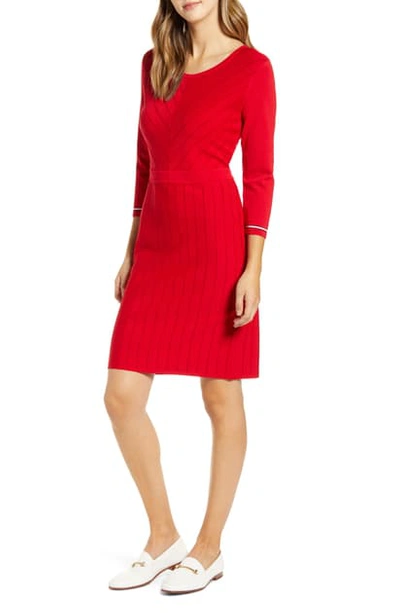 Shop Tommy Hilfiger Chevron Rib Sweater Dress In Scarlet