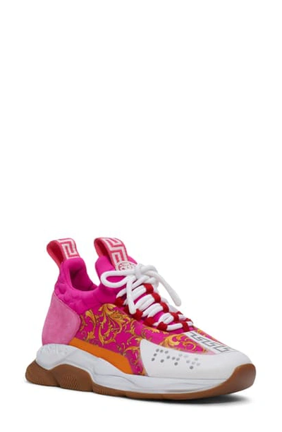 Shop Versace Cross Chainer High Top Sneaker In Hot Pink/ Gold