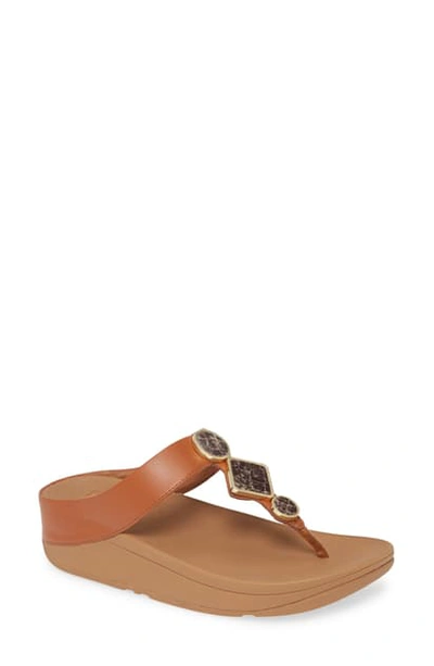 Shop Fitflop Leia Embellished Flip Flop In Light Tan Faux Leather