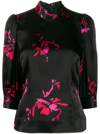 Shop Ganni Floral Print Blouse In Black