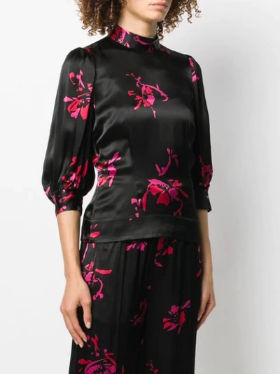 Shop Ganni Floral Print Blouse In Black