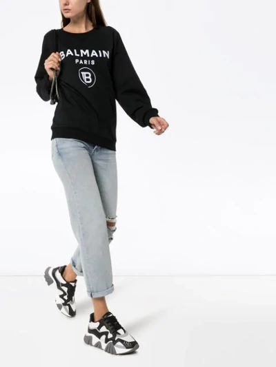 Shop Balmain Logo Print Sweatshirt In Black