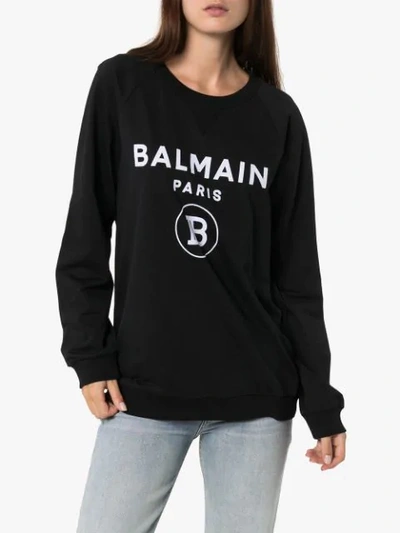 Shop Balmain Logo Print Sweatshirt In Black