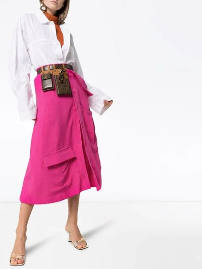 Shop Jacquemus Monceau Fold-over Waist Midi Skirt In Pink