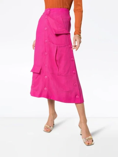 Shop Jacquemus Monceau Fold-over Waist Midi Skirt In Pink