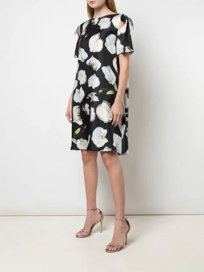 Shop Jonathan Cohen Abstract Orchid Print Dress In Black ,white