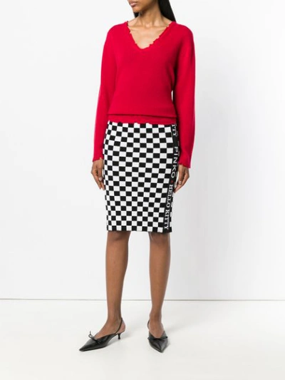 Shop Pinko Checkered Logo Tape Pencil Skirt In Black