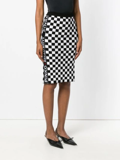 Shop Pinko Checkered Logo Tape Pencil Skirt In Black