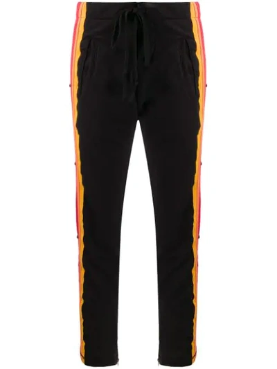 Shop Greg Lauren Striped Straight-leg Trackpants In Black