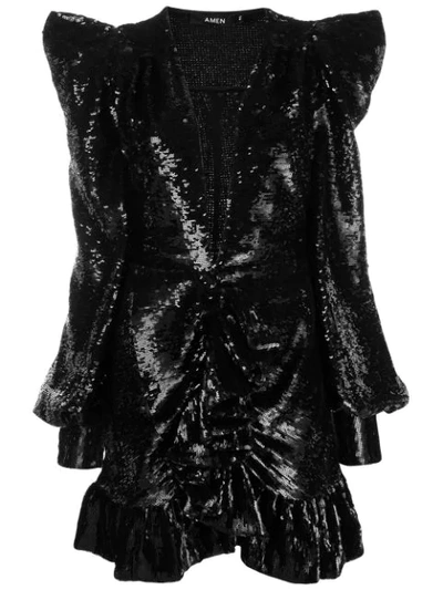 Shop Amen Sequinned Cocktail Dress In Black