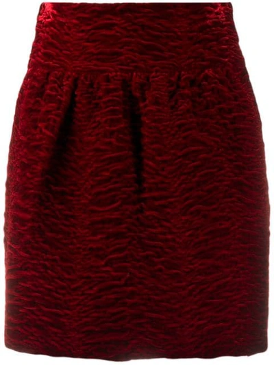 Shop Saint Laurent Textured High-waisted Mini Skirt In Red