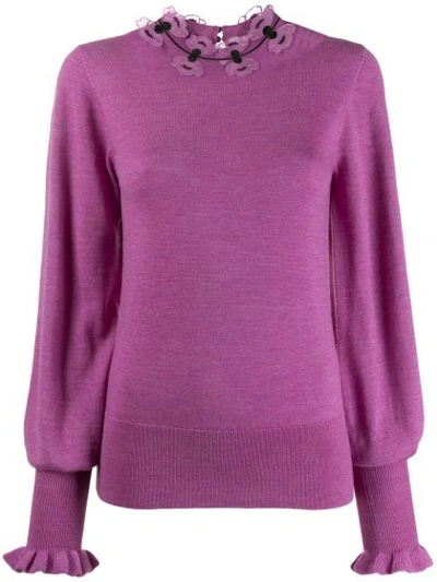 Shop Temperley London Floral Embroidered Fine Knit Sweater In Violet