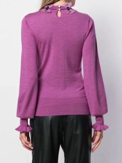 Shop Temperley London Floral Embroidered Fine Knit Sweater In Violet