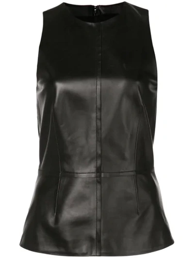 Shop Proenza Schouler Sleeveless Leather Peplum Top In Black