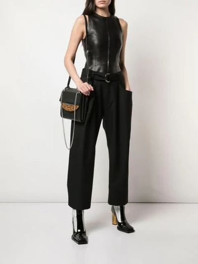 Shop Proenza Schouler Sleeveless Leather Peplum Top In Black