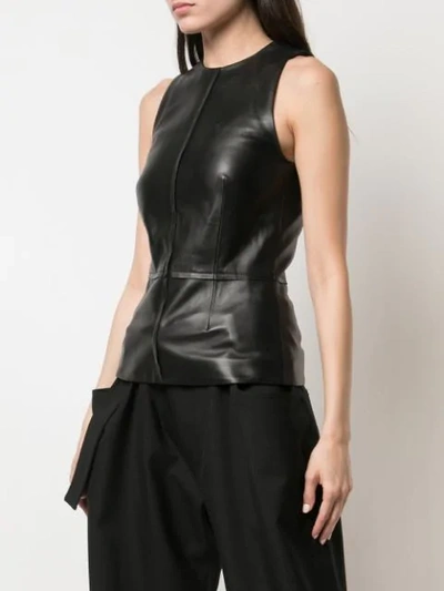 Shop Proenza Schouler Sleeveless Leather Peplum Top In Black
