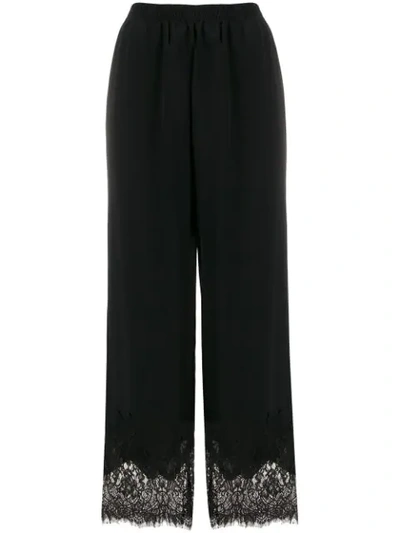 Shop Gold Hawk Lace Hem Wide-leg Trousers In Black