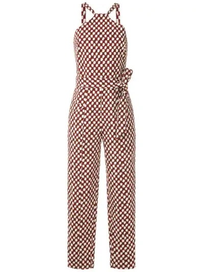 Shop Andrea Marques Tie Waist Printed Jumpsuit In Brown
