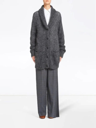 Shop Prada Shawl Collar Knitted Cardigan In Grey