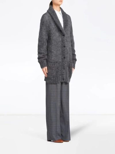 Shop Prada Shawl Collar Knitted Cardigan In Grey