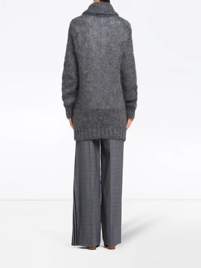 Shop Prada Shawl Collar Knitted Cardigan In Grey