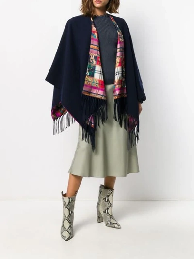 Shop Ferragamo Fringed Hem Blanket Cardigan In Blue