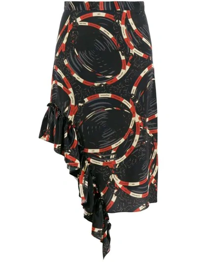 Shop Rokh Asymmetric Graphic Print Skirt In Black