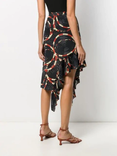 Shop Rokh Asymmetric Graphic Print Skirt In Black