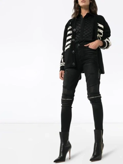 Shop Amiri Appliqued Wool And Cashmere-blend Cardigan In Black