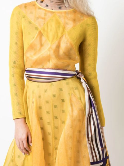 Shop Fendi Karligraphy Motif Layered Dress In Yellow