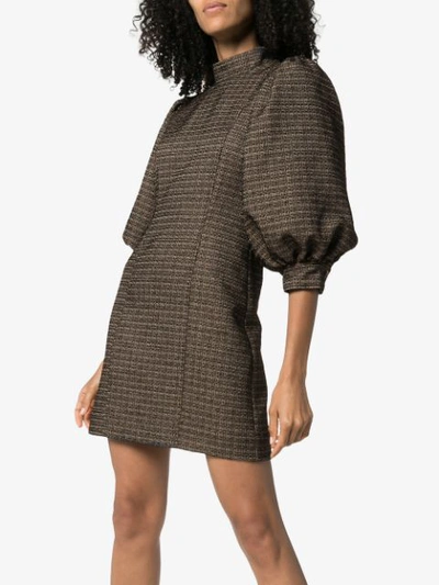 Shop Ganni Checked Shift Mini Dress In Black