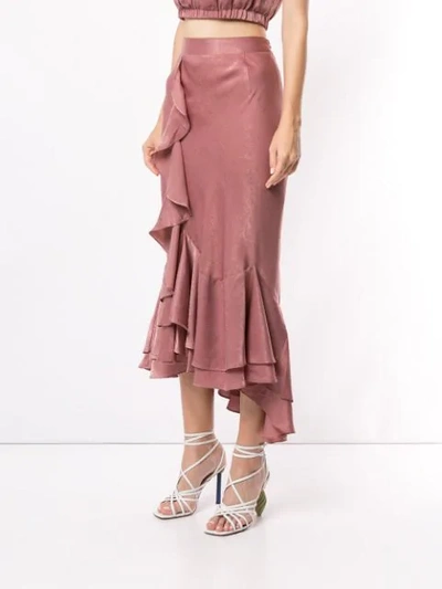 We Are Kindred Frenchie Bias Cut Ruffle Midi Skirt-pink In Pink
