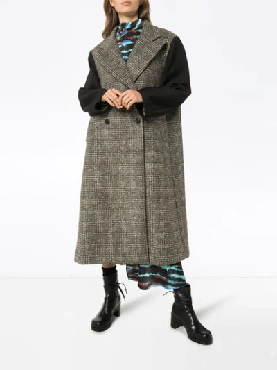 Shop Asai Oversized Panelled Checked Coat In Black