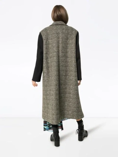 Shop Asai Oversized Panelled Checked Coat In Black