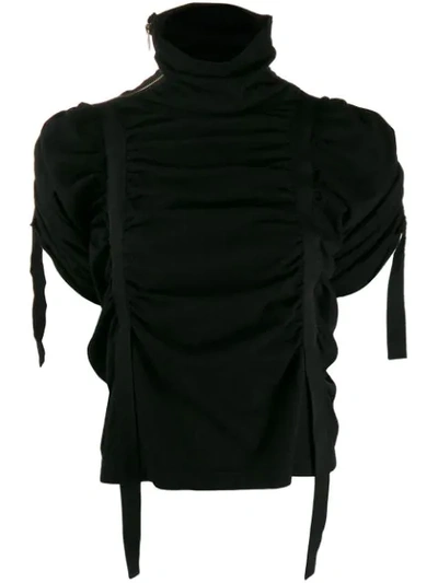 Shop Aganovich Ruched Tape Top In Black