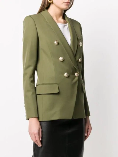 Shop Balmain Embossed Buttons Blazer In Green