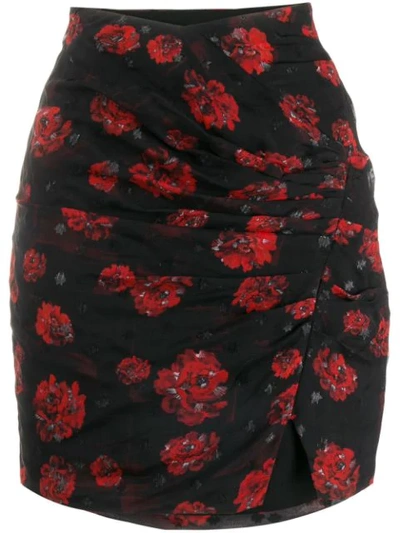 Shop Iro Draped Rose Print Mini Skirt In Black