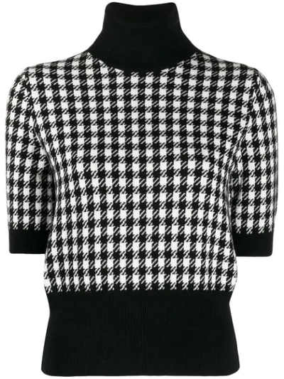 Shop Dolce & Gabbana Roll Neck Houndstooth Sweater In Black ,white