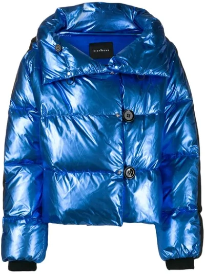Shop John Richmond Metallic-effect Puffer Jacket In Blue