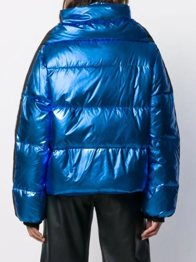 Shop John Richmond Metallic-effect Puffer Jacket In Blue