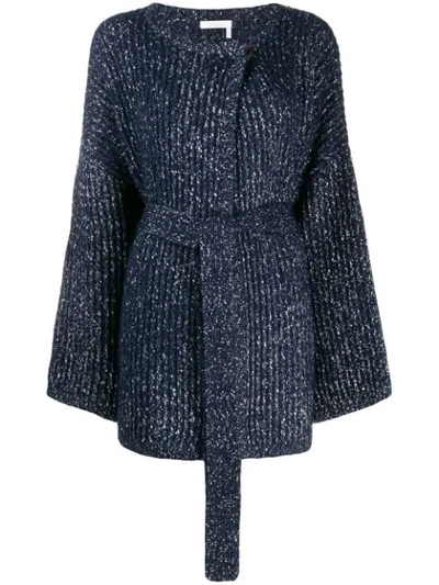 Shop See By Chloé Speckled Chunky Knit Cardigan In Blue