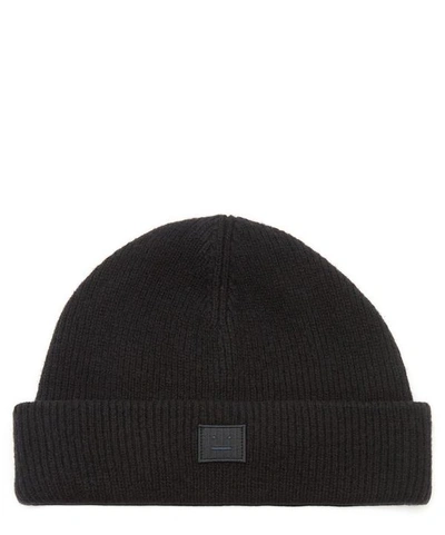 Shop Acne Studios Face Wool-blend Beanie Hat In Black