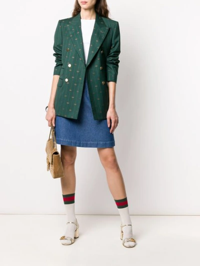 Shop Gucci Web Double Pocket Denim Skirt In 4161 Blue Green Red