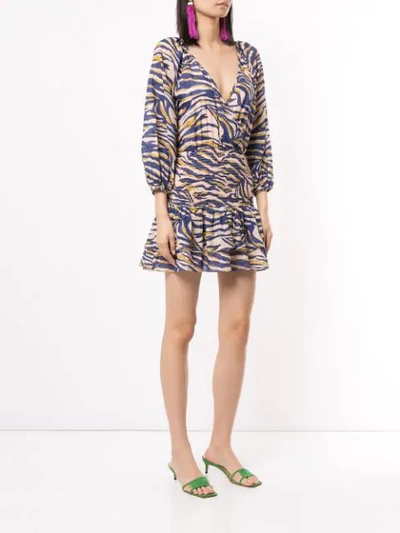 Shop Suboo Into The Wilds Shirred Wrap Mini Dress In Blue