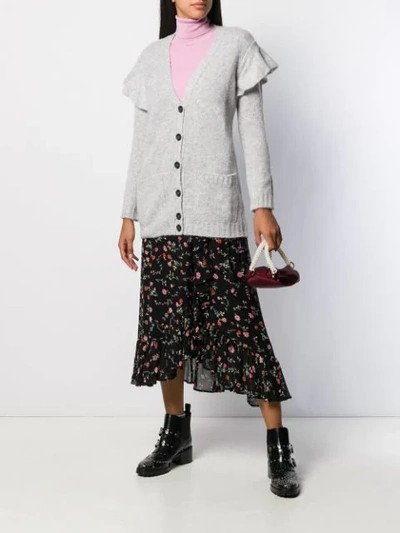 Shop Red Valentino Ruffle Details Cardigan In Grey
