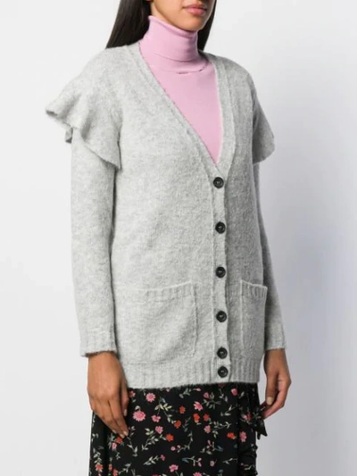 Shop Red Valentino Ruffle Details Cardigan In Grey