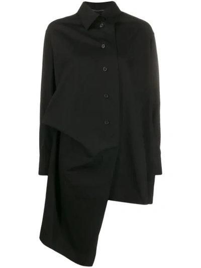 Shop Yohji Yamamoto Asymmetric Long Sleeve Shirt In Black